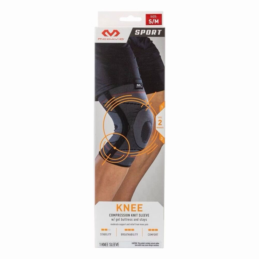 McDavid Sport Knee Knit Sleeve w/ Buttress & Stays Gray S/M Compression Brace